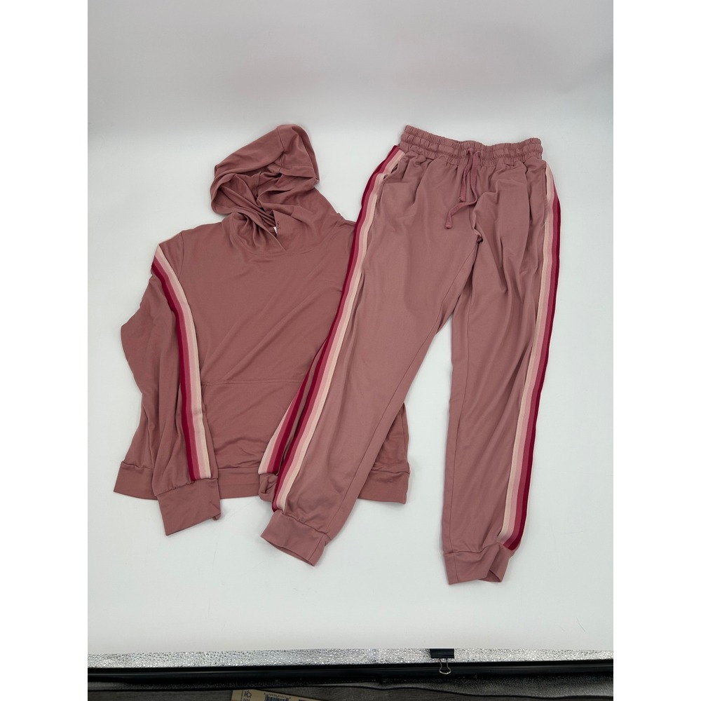 Fitkicks‎ 76 Womens 2 Piece Lounge Set M Hoodie S Joggers Pink Side Stripe M S